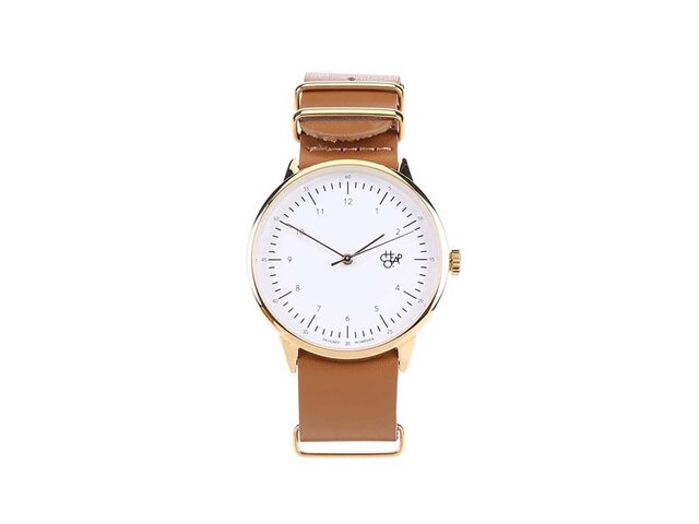 Hnědé unisex kožené hodinky Cheapo Harold Gold