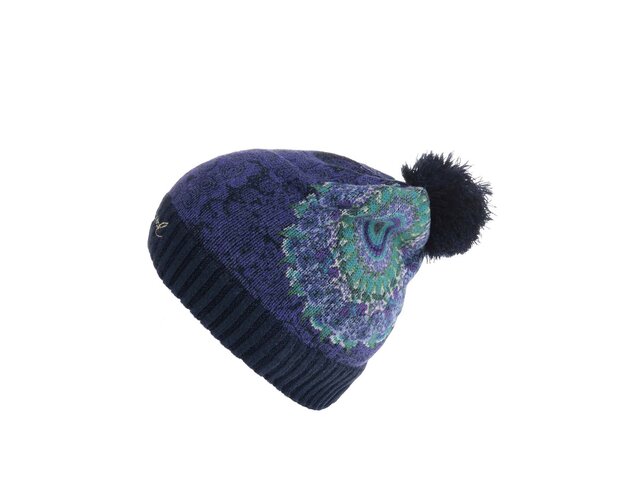 Fialová čepice s bambulí a se vzorem Desigual Blue