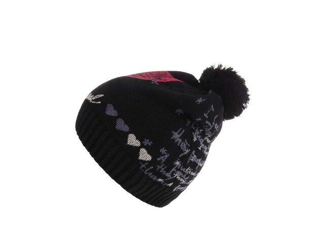 Černá čepice s bambulí a se vzorem Desigual Heart