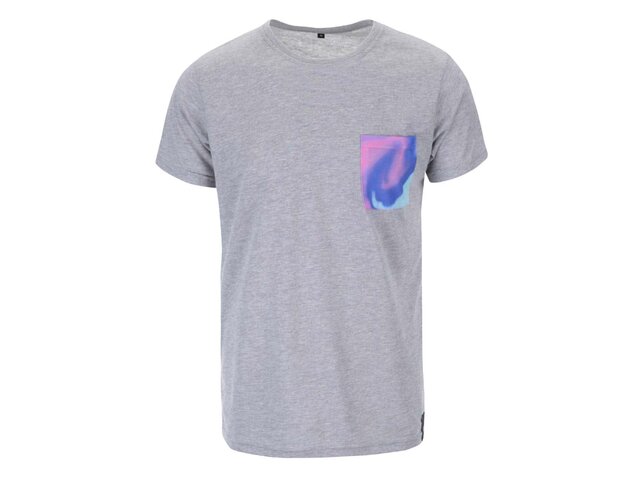 Šedé unisex triko s modrou kapsou Grape