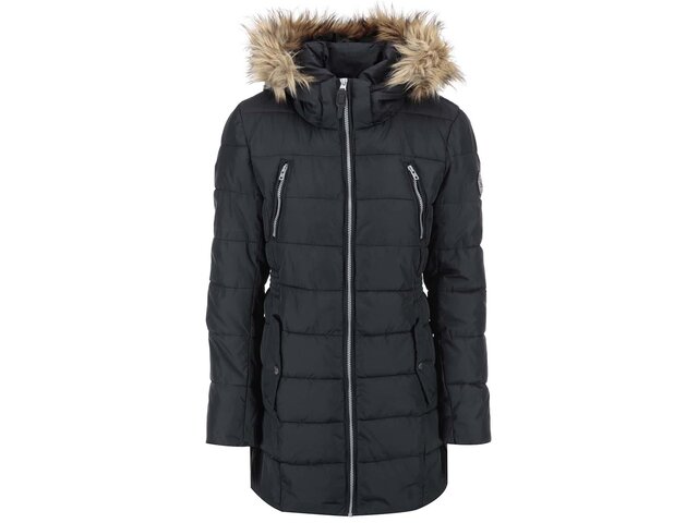 Černá delší prošívaná parka s kožíškem ONLY Lime