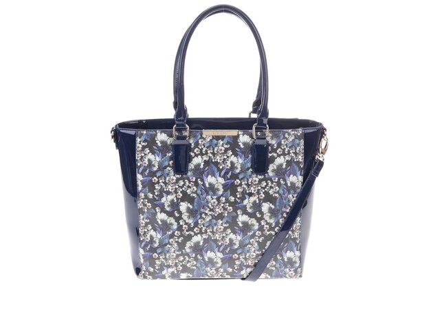 Tmavě modrý květovaný shopper s kosmetickou taštičkou LYDC