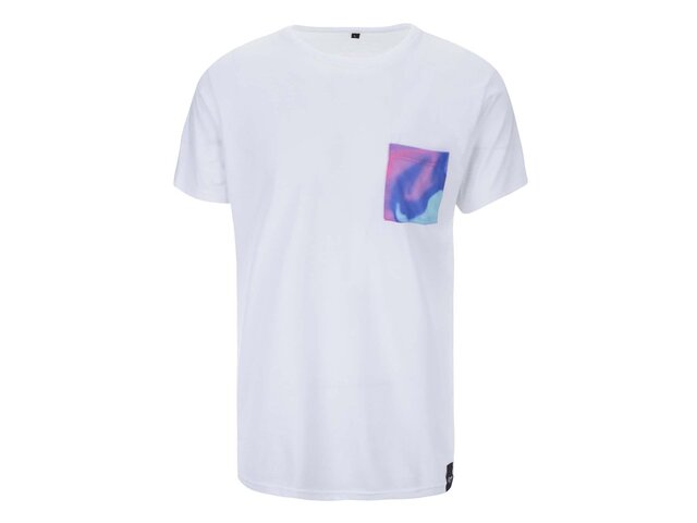 Bílé unisex triko s modrou kapsou Grape