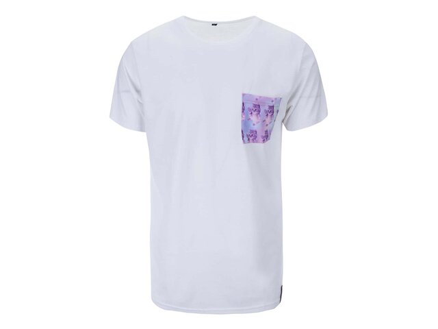 Bílé unisex triko s kočkami na kapse Grape Pocket Cats