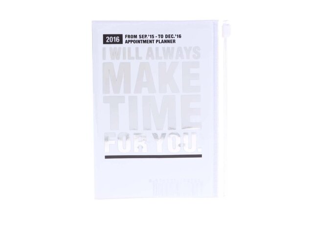 Bílý diář A6 2016 s nápisem ve stříbrné barvě Mark's Make Time