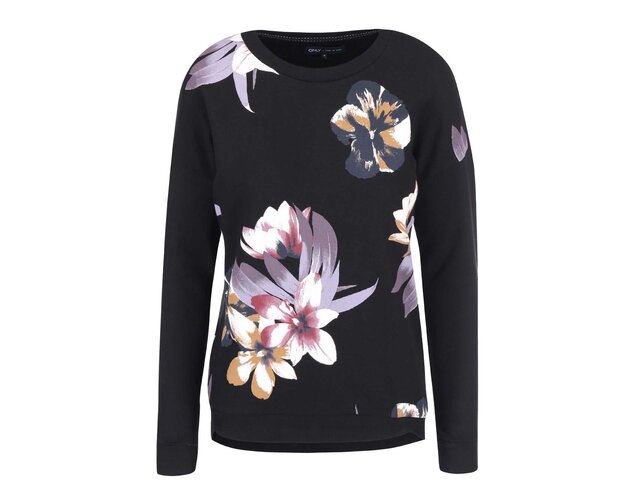 Černá mikina s květinovým potiskem ONLY Blomster