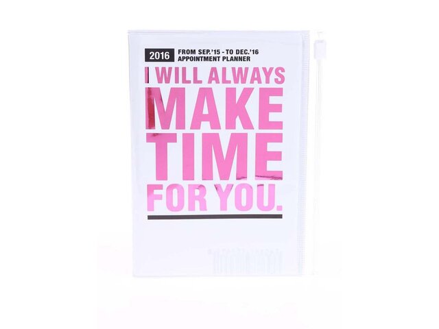 Bílý diář A6 2016 s růžovým nápisem Mark's Make Time