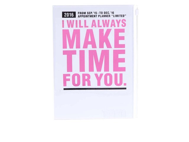 Bílý diář A5 2016 s růžovým nápisem Mark's Make Time