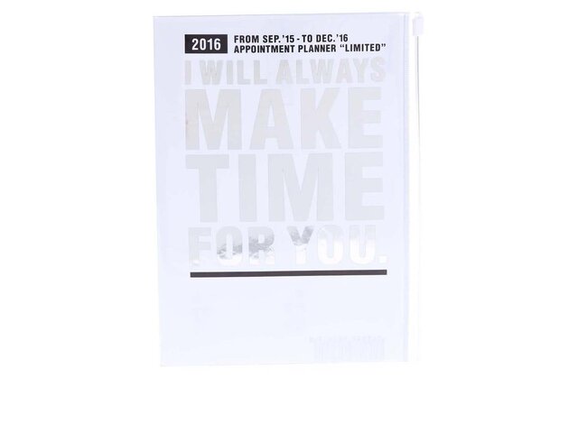 Bílý diář A5 2016 s nápisem ve stříbrné barvě Mark's Make Time