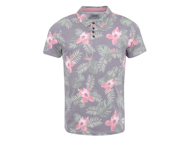 Šedé polo triko s květinovým potiskem ONLY & SONS Larron