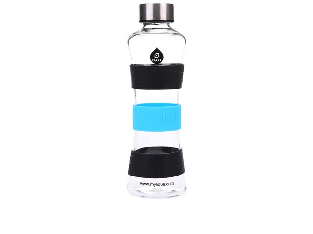Skleněná láhev s černými a modrými detaily EQUA CMYK SQUEEZE (550 ml)