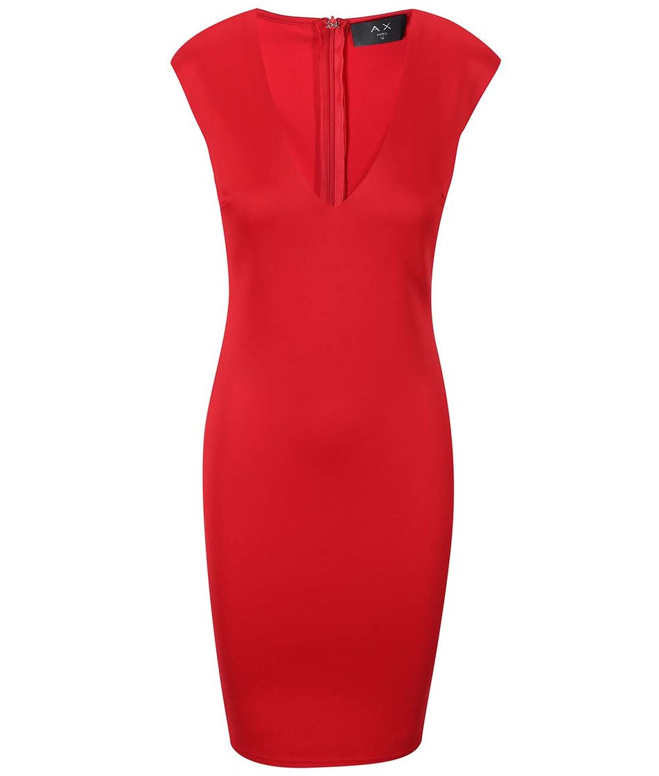 Červené přiléhavé šaty s véčkovým výstřihem AX Paris
