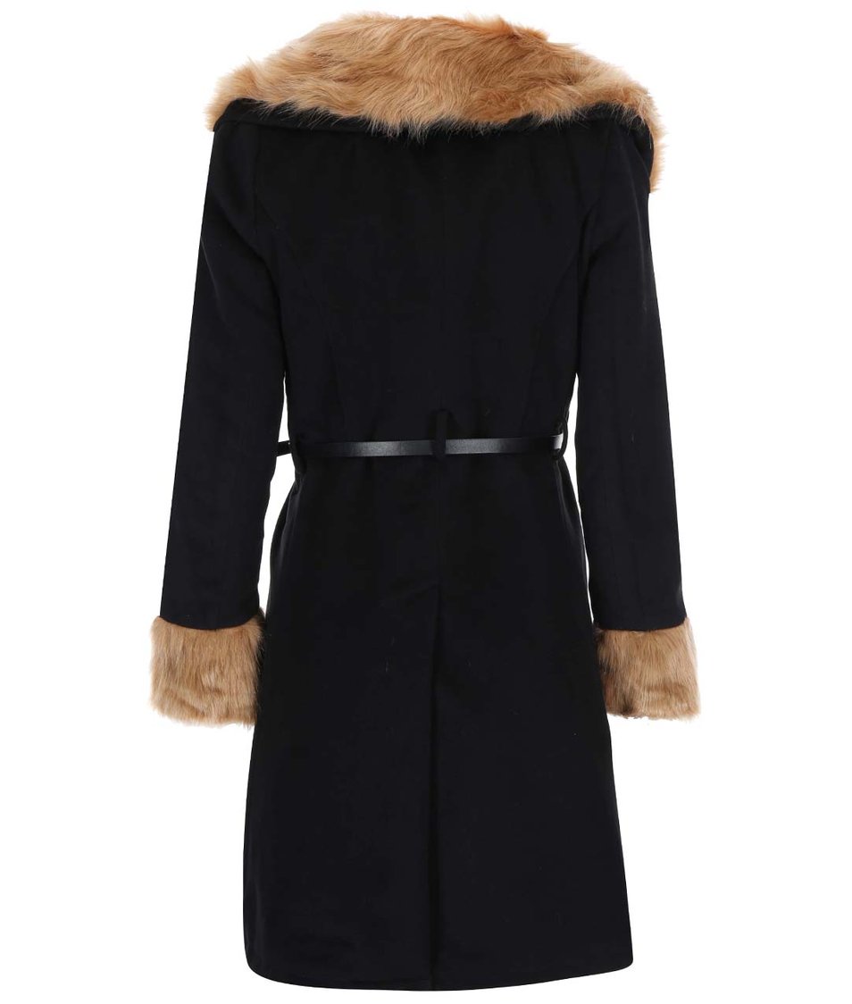 Černý kabát s kožíškem Lipstick Boutique Camilla
