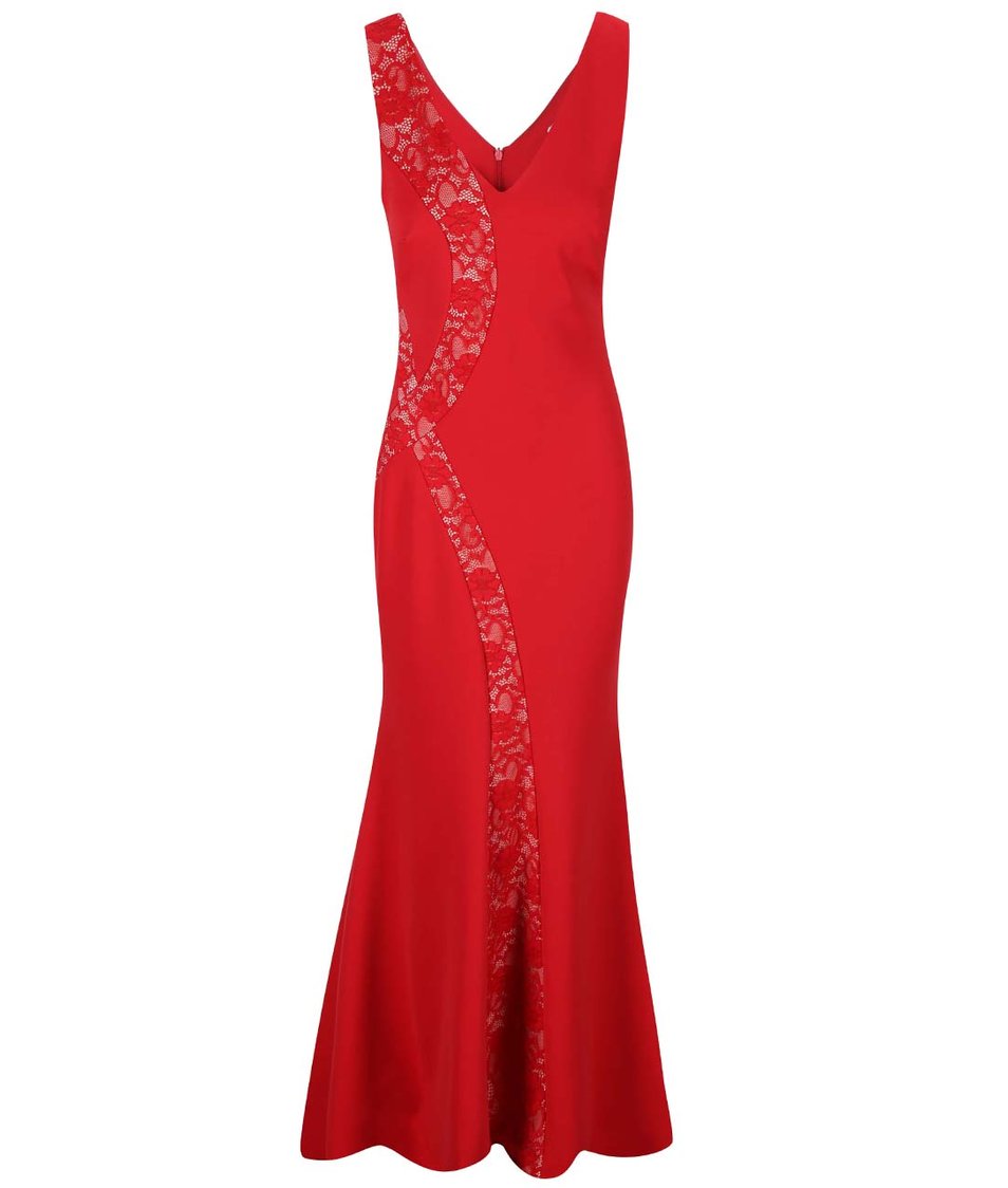 Červené dlouhé šaty s krajkovými detaily Lipstick Boutique Lena