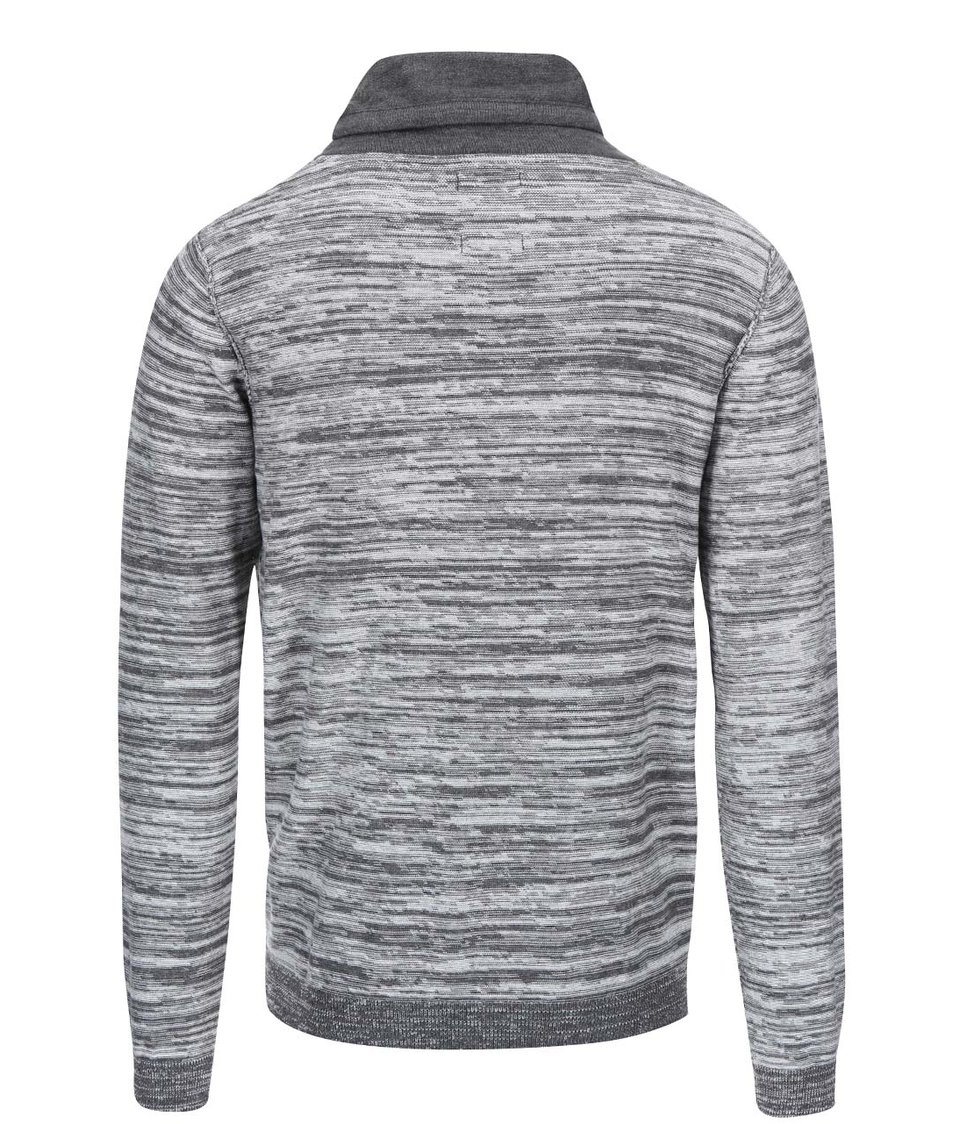 Světle šedý žíhaný svetr s vysokým límcem Blend