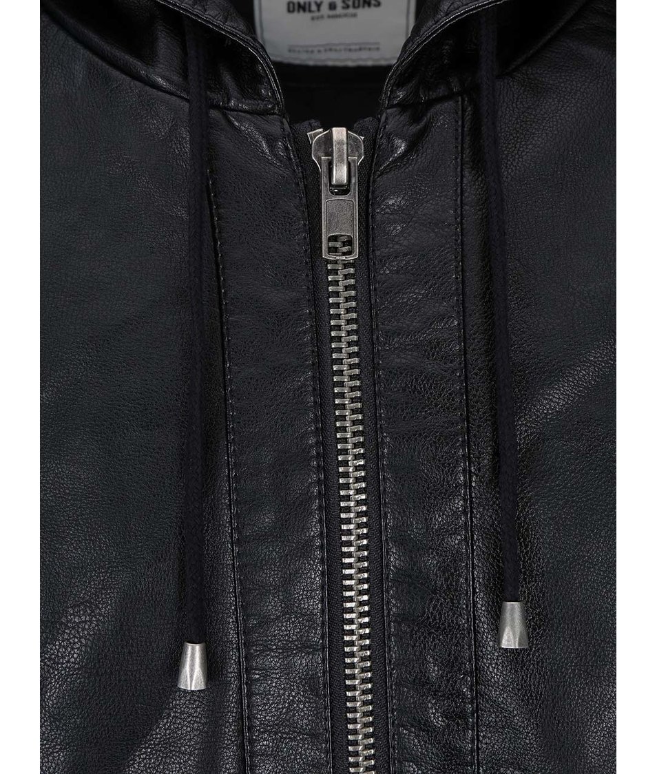 Černá koženková bunda s kapucí ONLY & SONS Aston