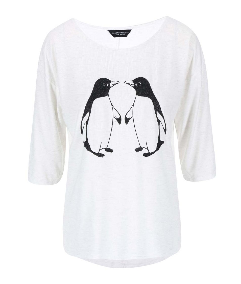 Krémové třpytivé tričko s tučňáky Dorothy Perkins