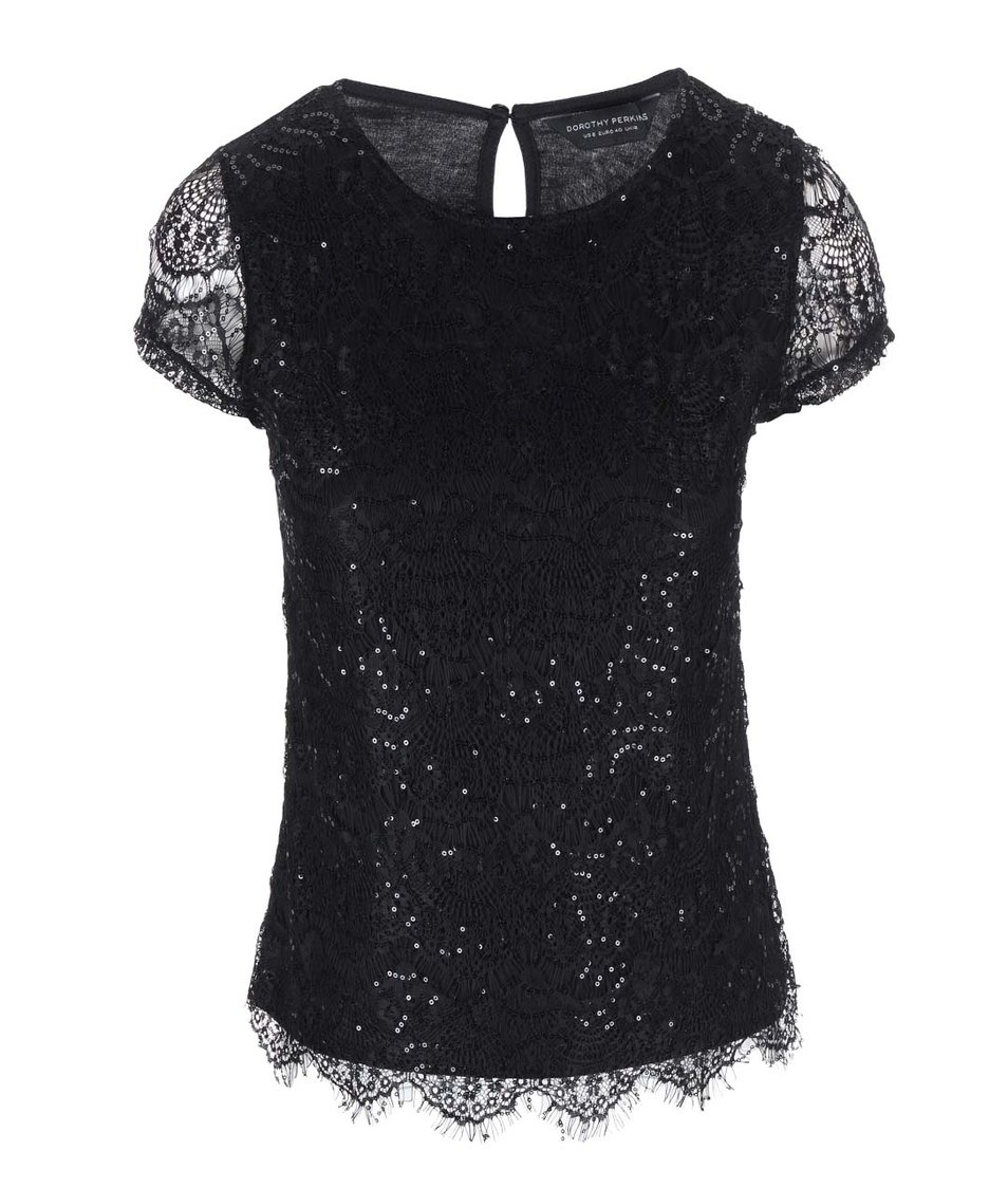 Černé krajkové tričko s flitry Dorothy Perkins