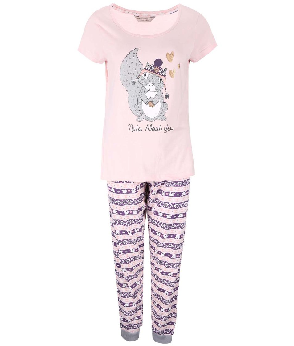Fialovo-růžové pyžamo s veverkou Dorothy Perkins