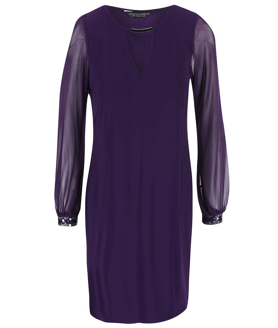 Fialové šaty s šifonovými rukávy Dorothy Perkins