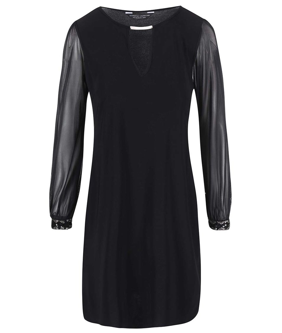 Černé šaty s šifonovými rukávy Dorothy Perkins
