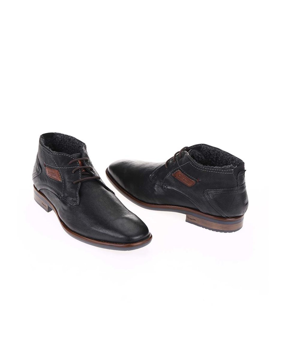 Černé pánské kožené kontíkové boty s umělou kožešinou bugatti Hugo Revo