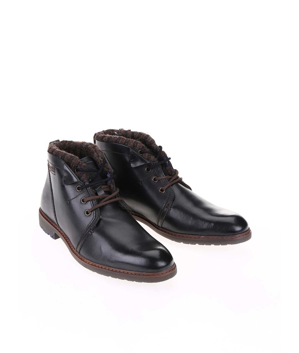 Černé pánské kožené kotníkové boty na zimu bugatti Roy