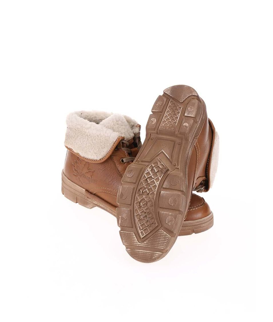 Hnědé pánské kožené kotníkové boty s umělou kožešinou bugatti Storm