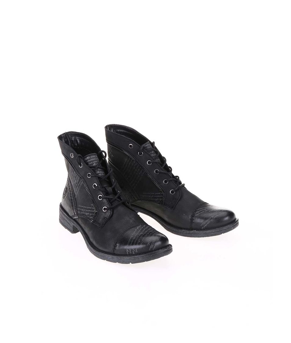 Černé dámské kožené šněrovací boty bugatti Kyra