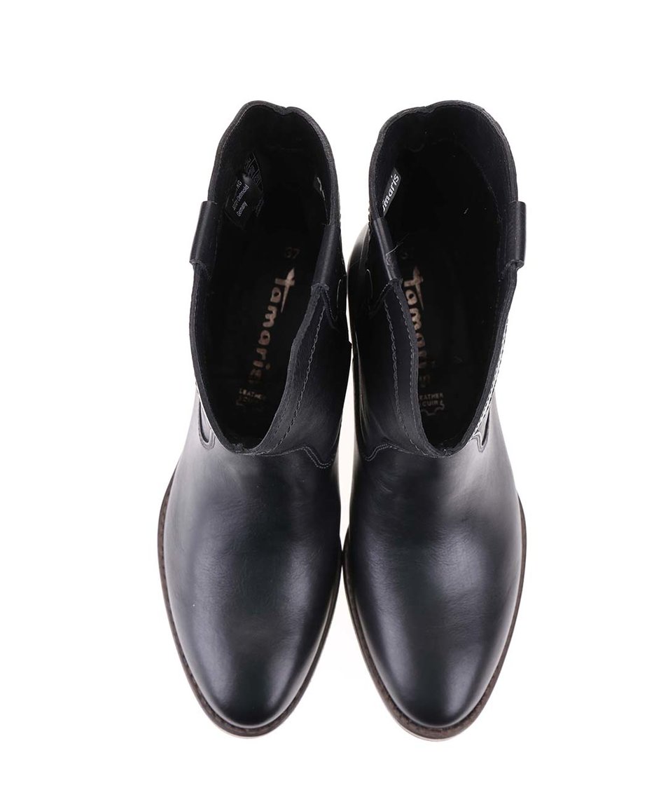 Černé kožené prošívané kotníkové boty Tamaris