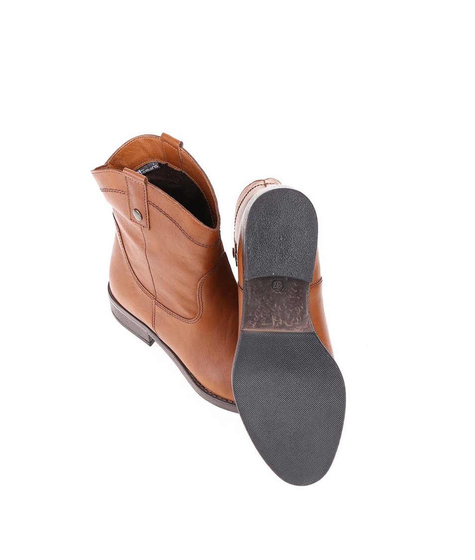 Hnědé kožené prošívané kotníkové boty Tamaris