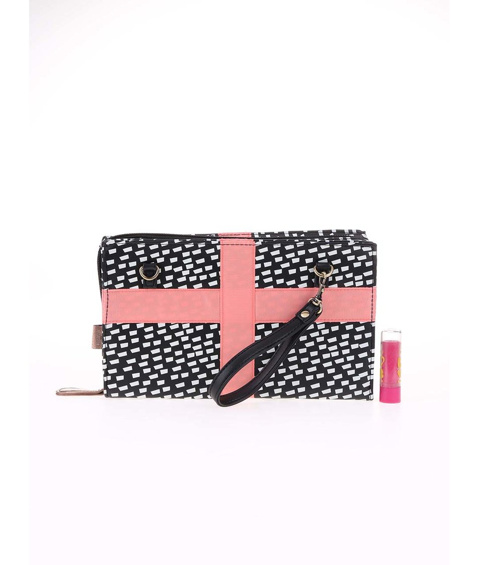 Bílo-černá menší kabelka s růžovou mašlí Disaster Pompom Tutti