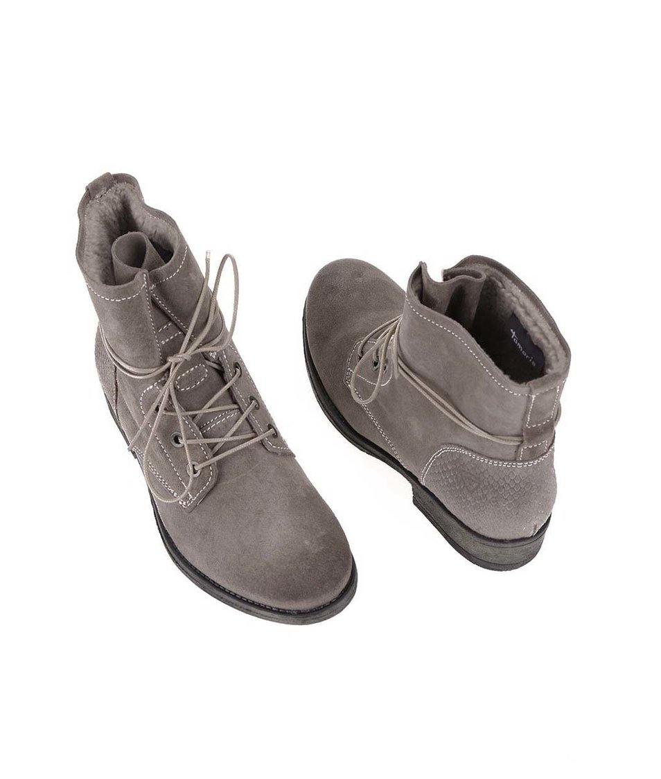 Šedohnědé kožené šněrovací boty Tamaris