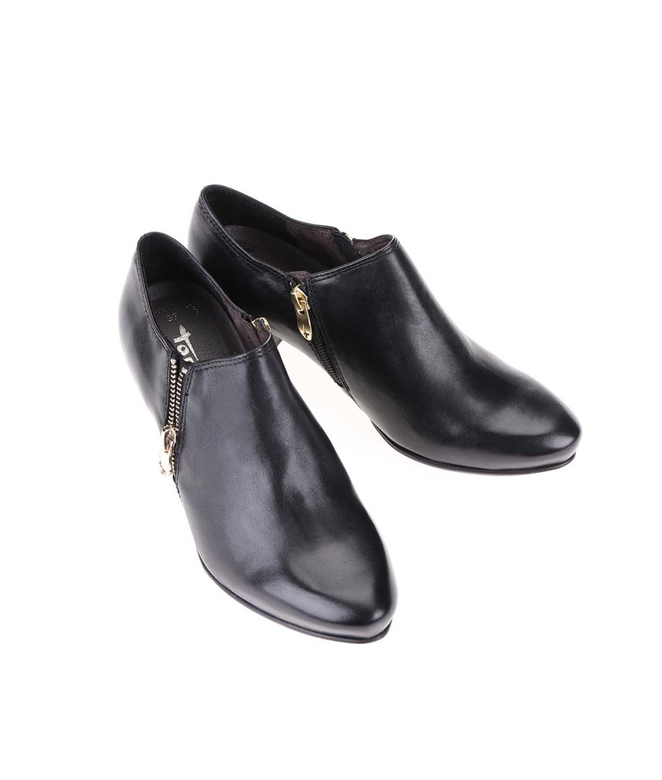 Černé kožené boty s ozdobným zipem Tamaris