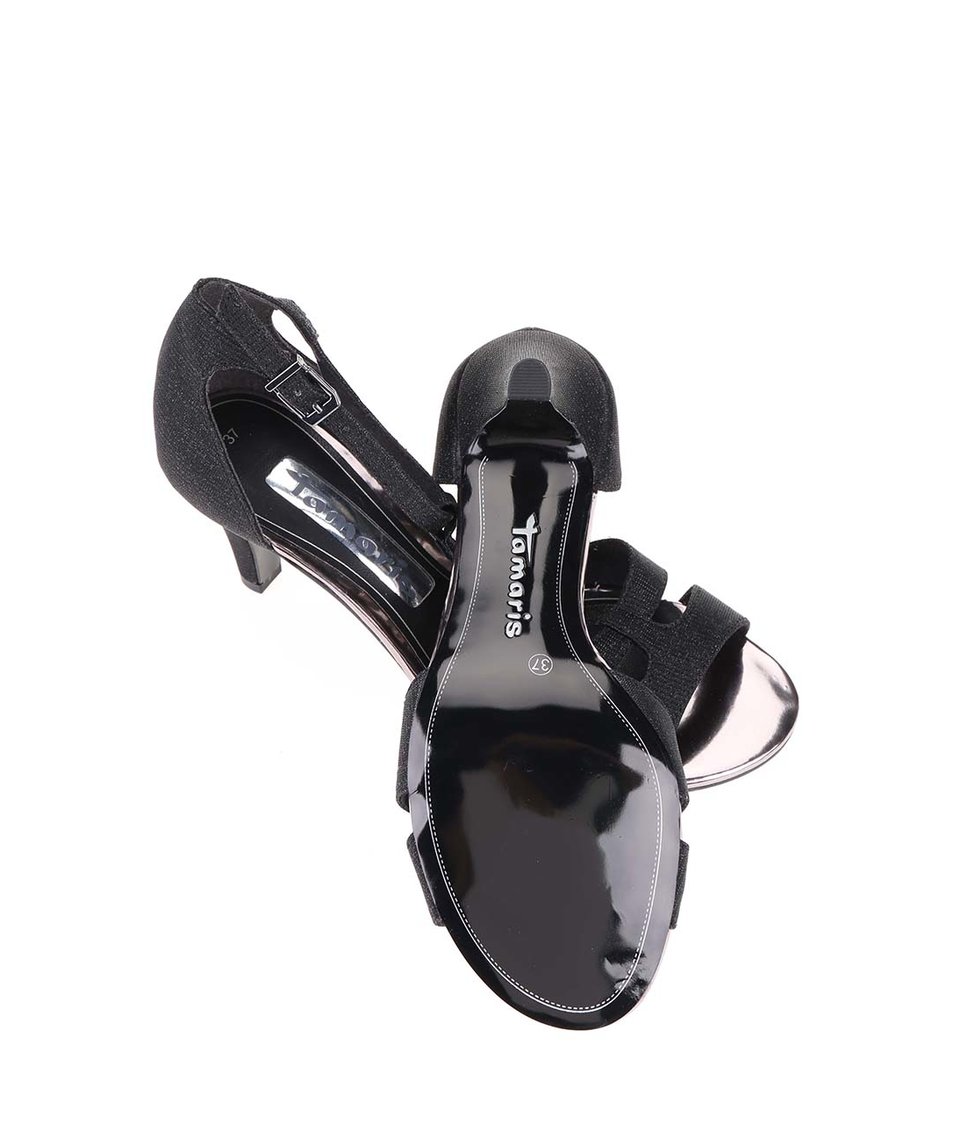 Černé třpytivé sandálky na podpatku Tamaris