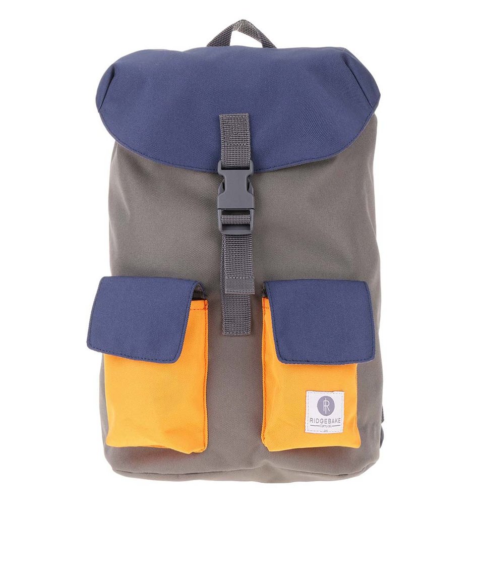 Modro-šedý batoh s přezkou a oranžovými kapsami Ridgebake Glance