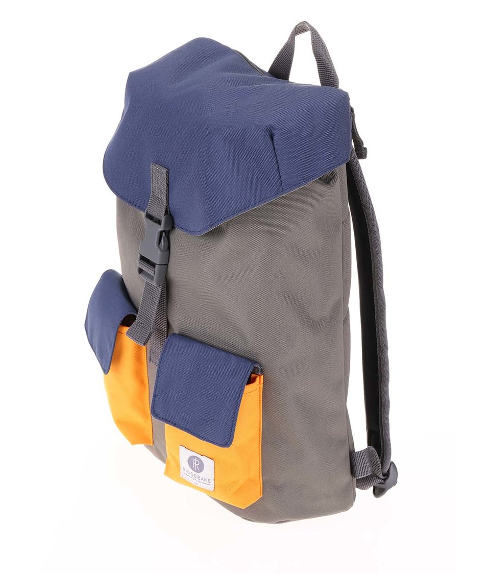 Modro-šedý batoh s přezkou a oranžovými kapsami Ridgebake Glance