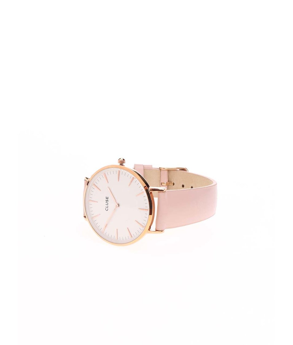 Bílo-růžové kožené hodinky CLUSE La Bohème Rose Gold