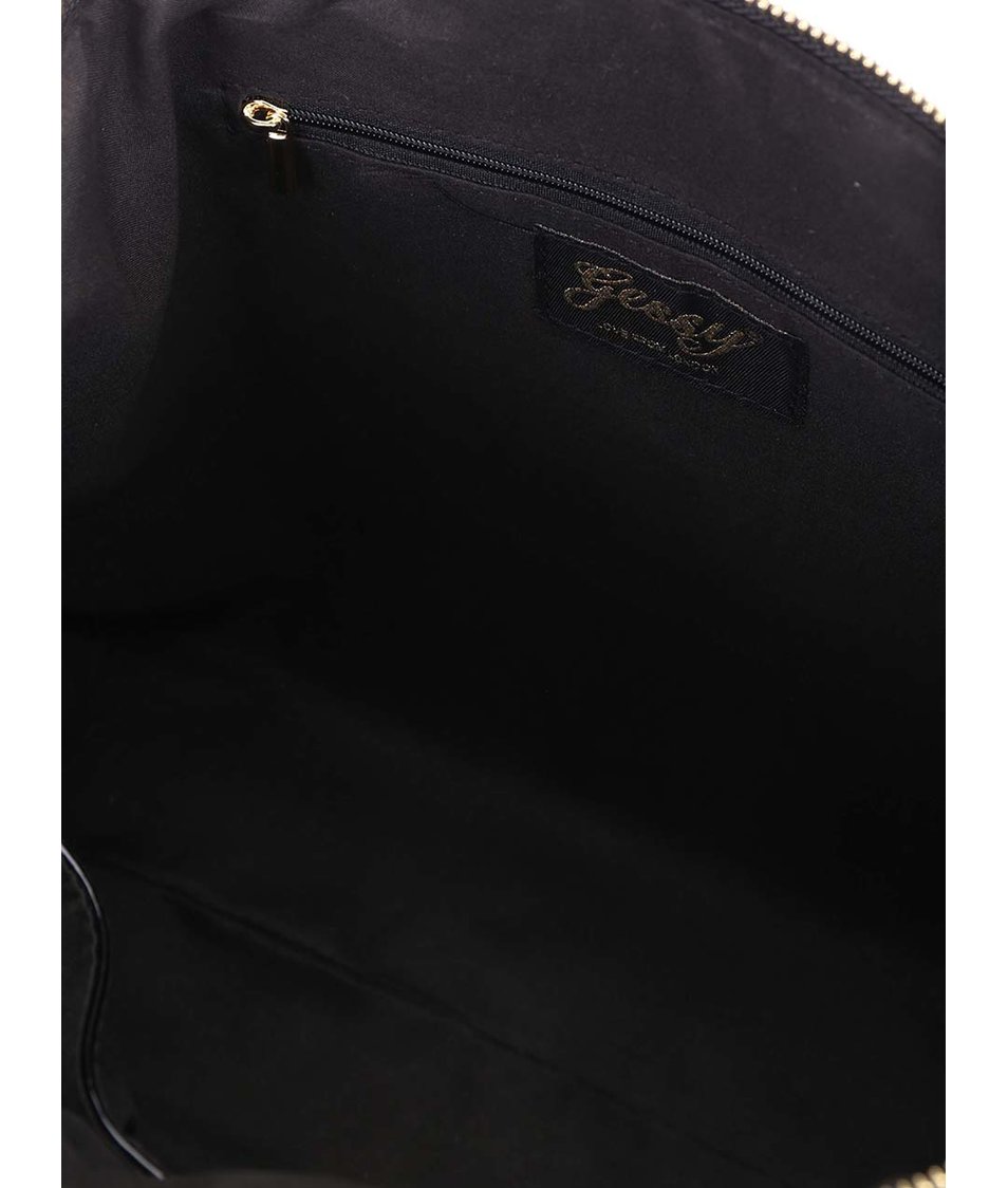 Černá lakovaná větší kabelka s detaily ve zlaté barvě Gessy