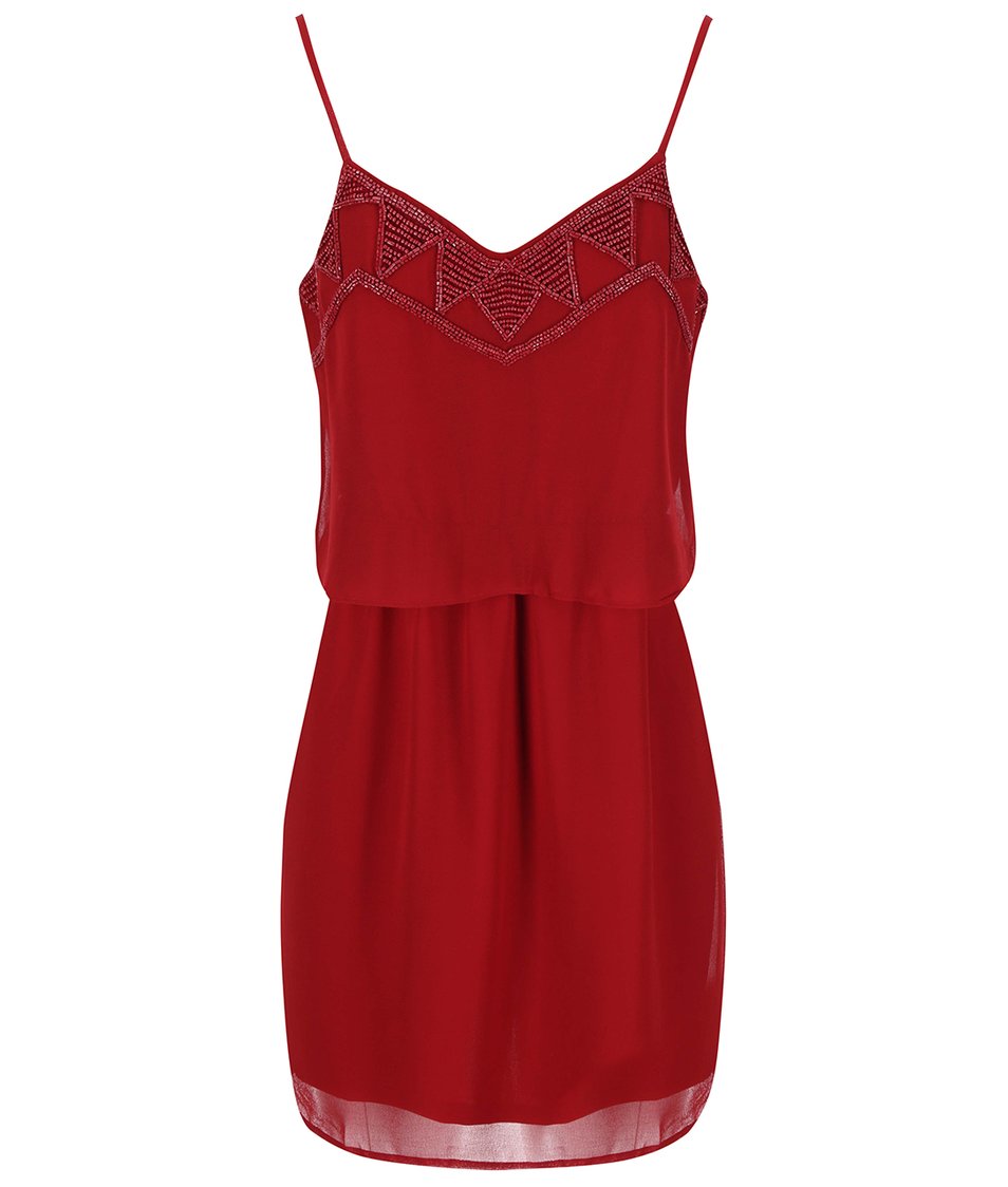 Červené šaty s korálky Vero Moda Sophie