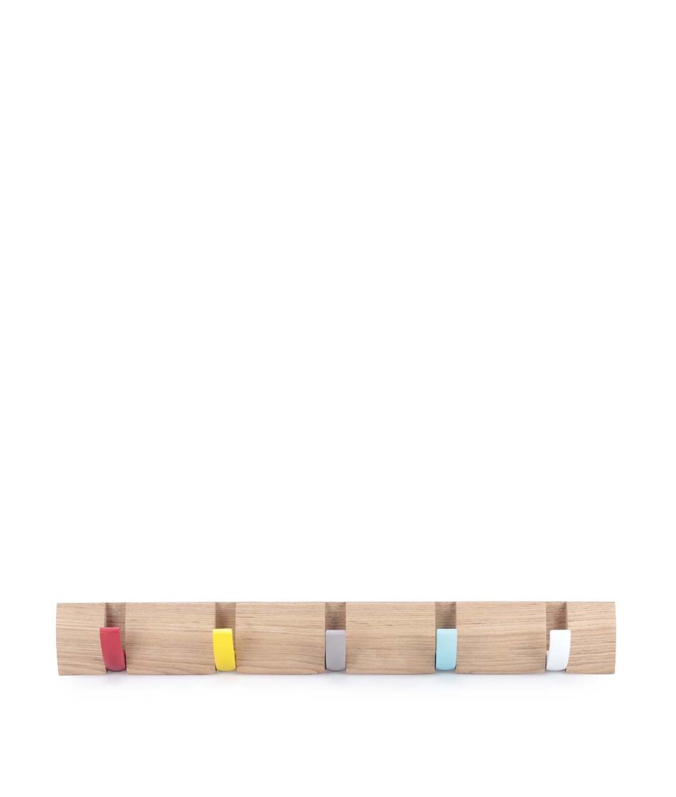 Dřevěný věšák na zeď s barevnými háčky Umbra Flip