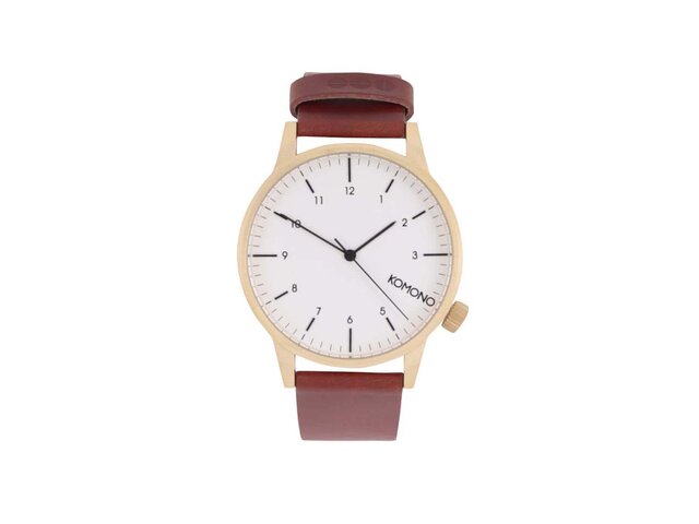 Hnědé unisex kožené hodinky s bílým ciferníkem Komono Winston Regal