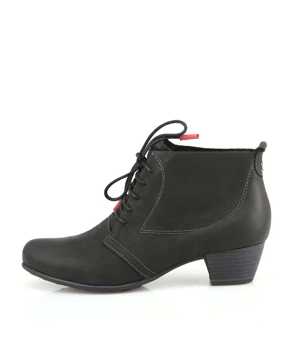 Černé kožené kotníkové boty na podpatku Tamaris