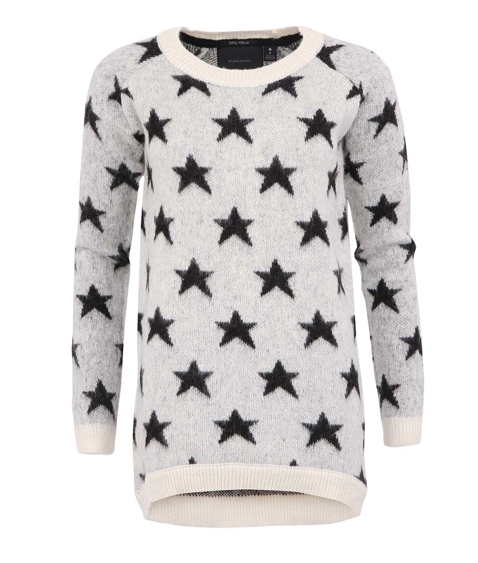 Černo-bílý mohérový svetr s hvězdami Maison Scotch