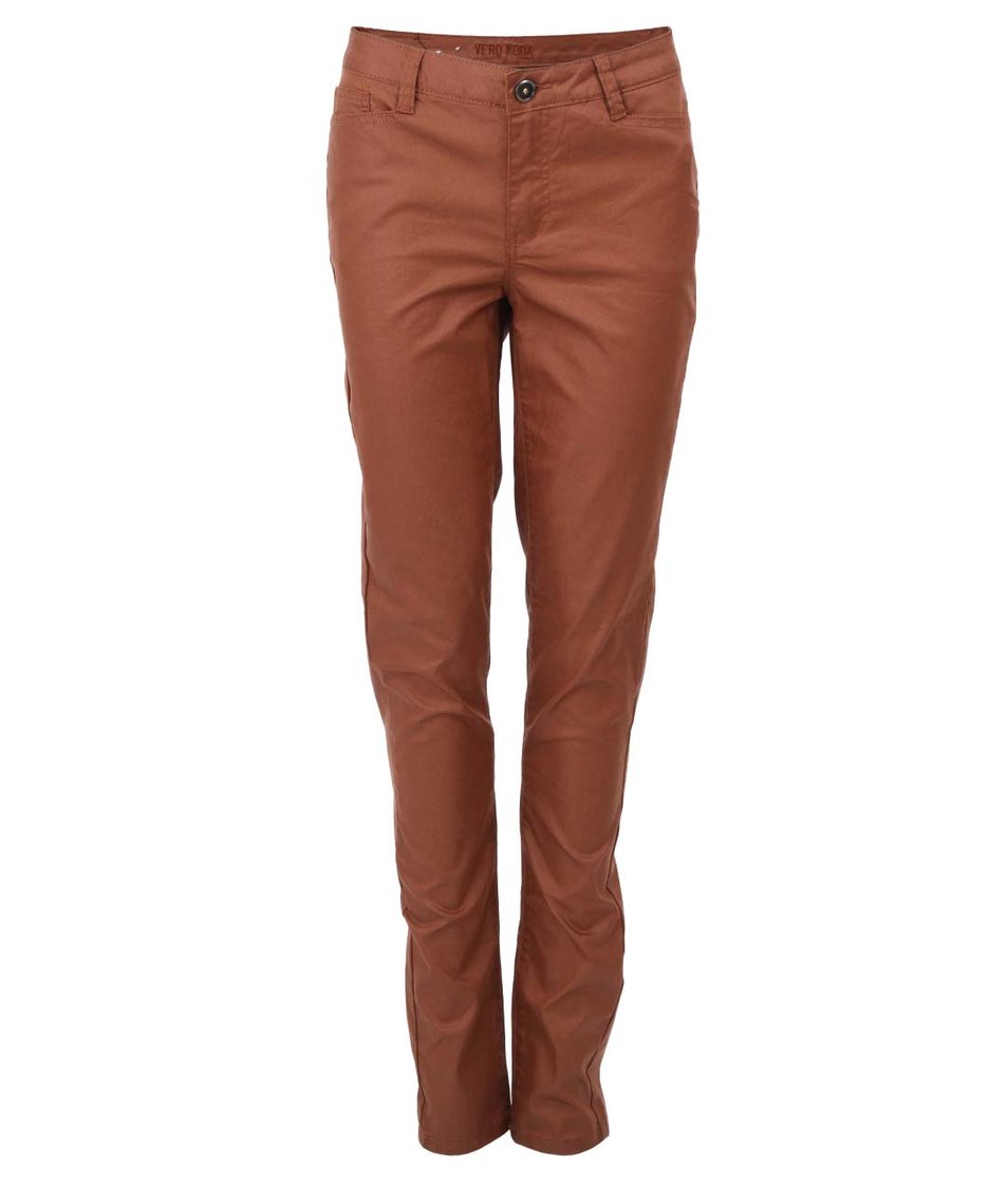 Hnědé kalhoty s koženkovým efektem Vero Moda Wonder