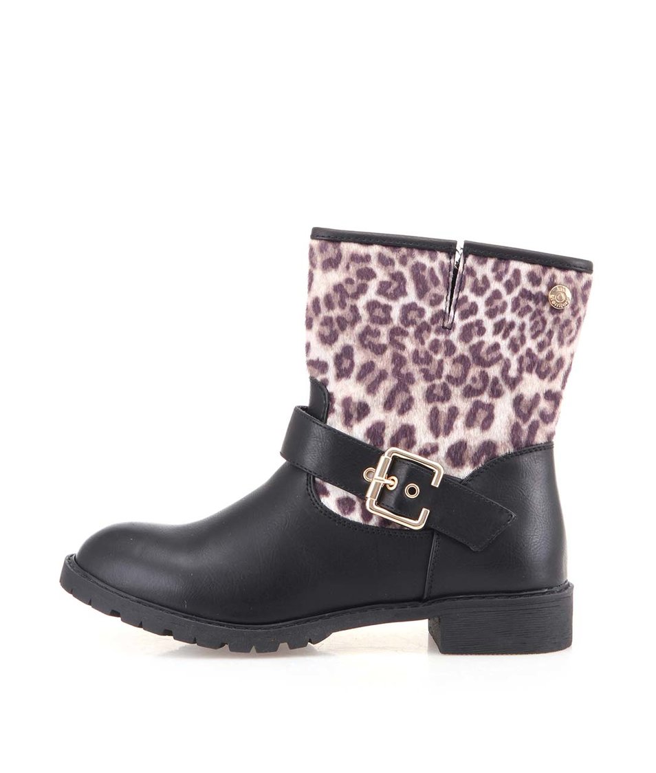 Černé kotníkové boty s leopardím vzorem Xti