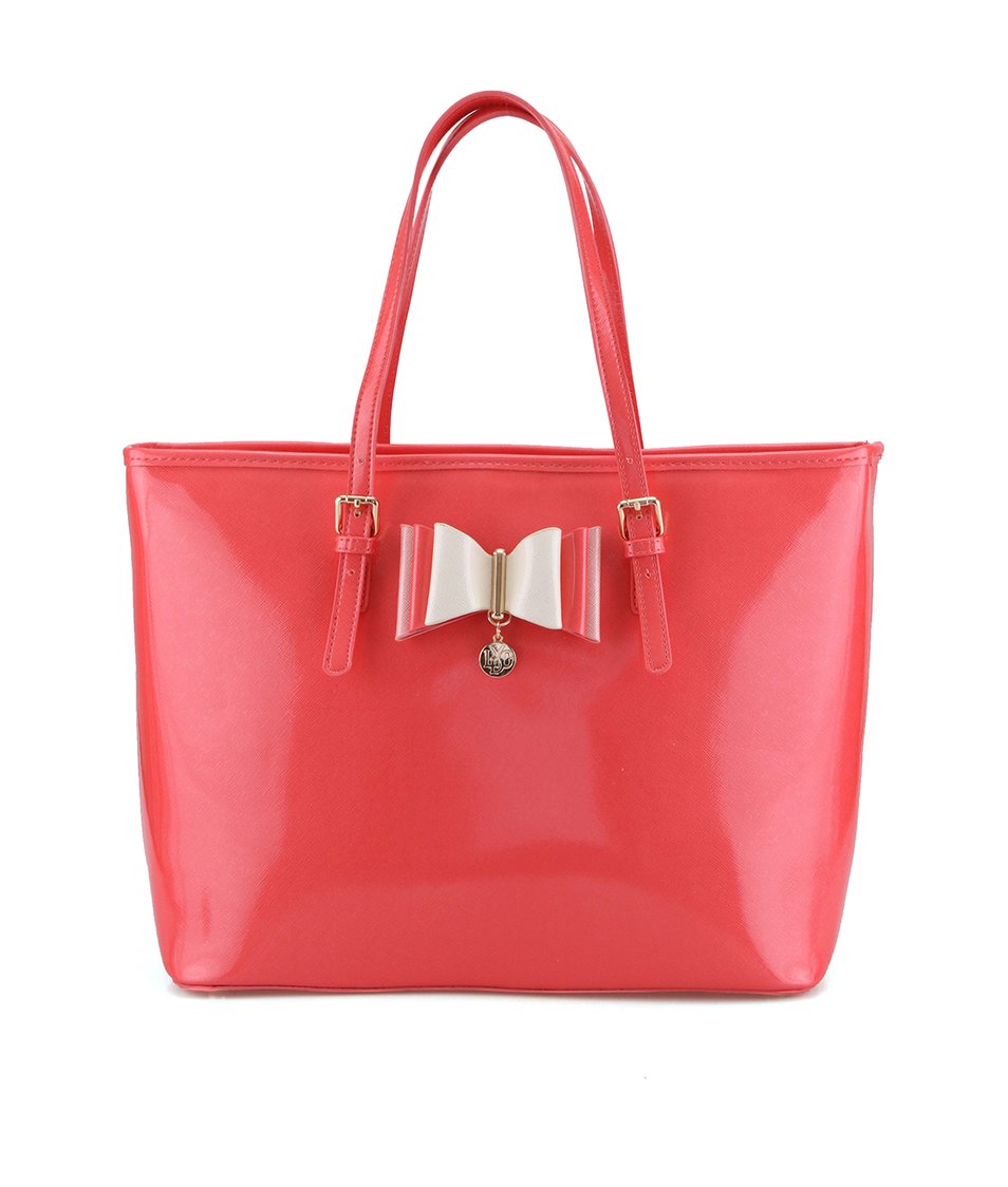 Korálově růžová lesklá kabelka s ozdobnou mašlí LYDC