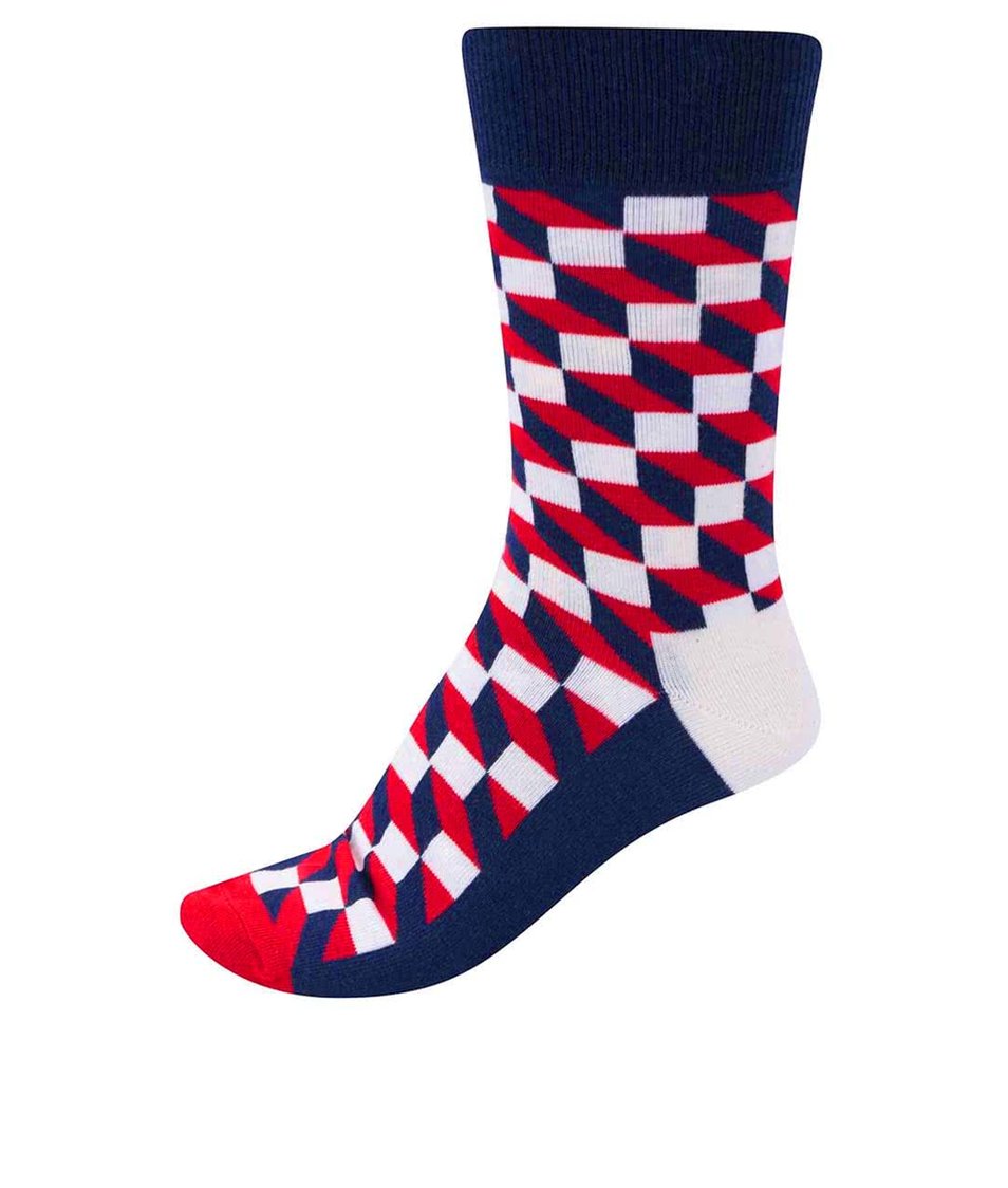 Červeno-bílo-modré unisex vzorované ponožky Happy Socks Filled Optic