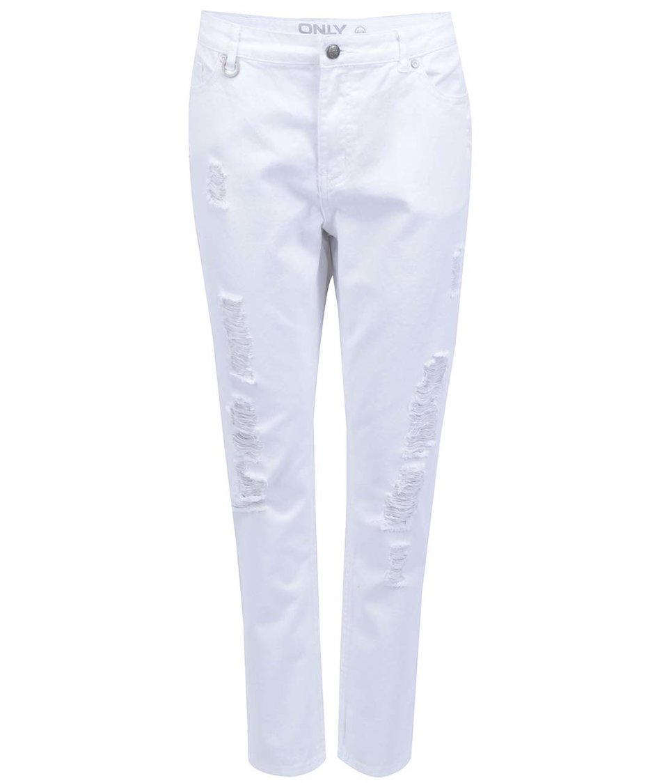 Bílé osminkové kalhoty s potrhaným efektem ONLY Solid