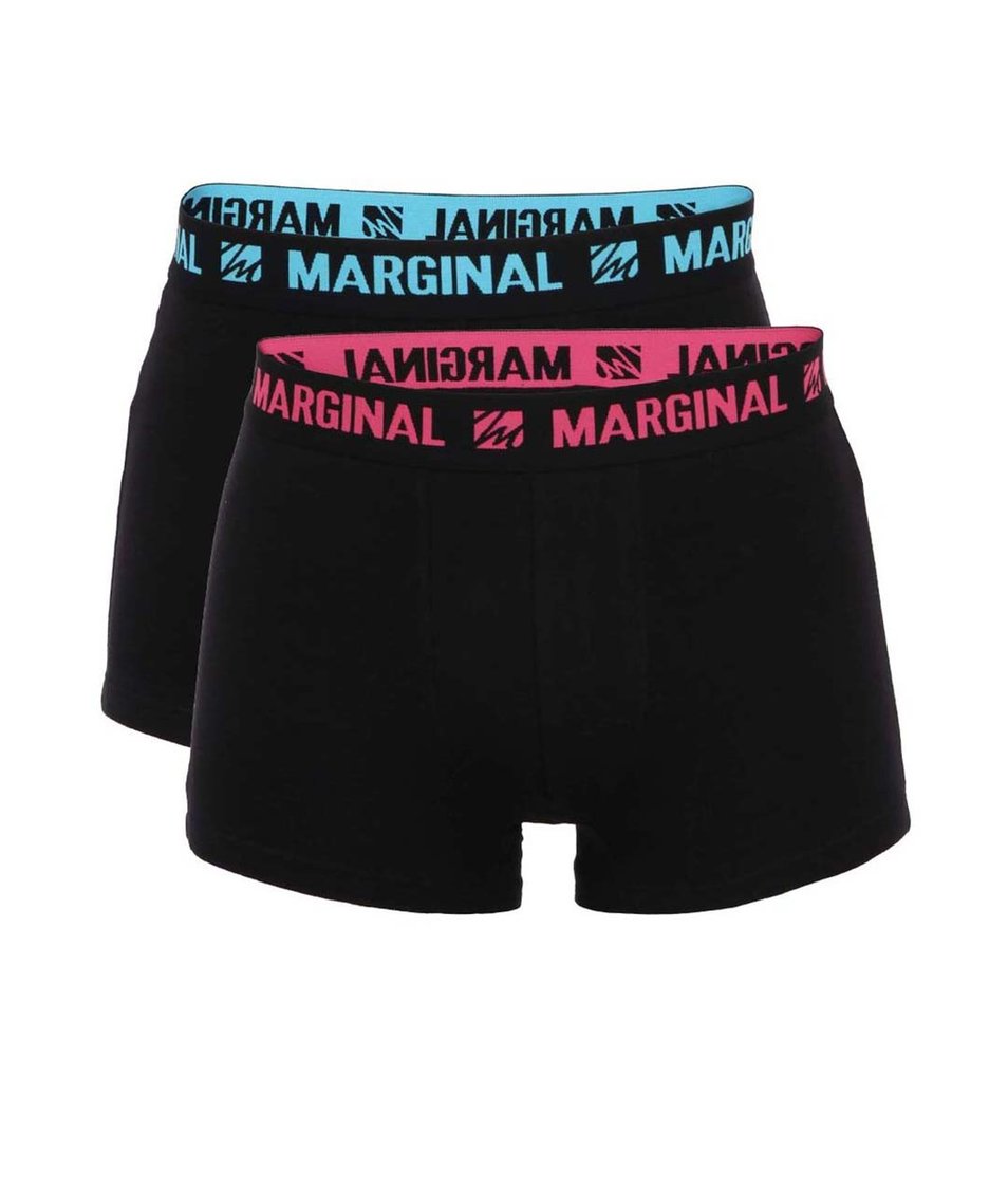 Sada dvou černých boxerek s růžovým a modrým nápisem Marginal